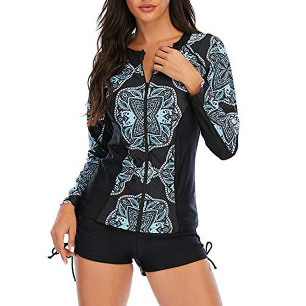 American Trends Long Sleeve Bathing Suits for Women Two Pieces Swimsuits Shorts Tankini Training Athletic American Trends Long Sleeve Bathing Suits for Women Two Pieces Swimsuits Shorts Tankini Training Athletic